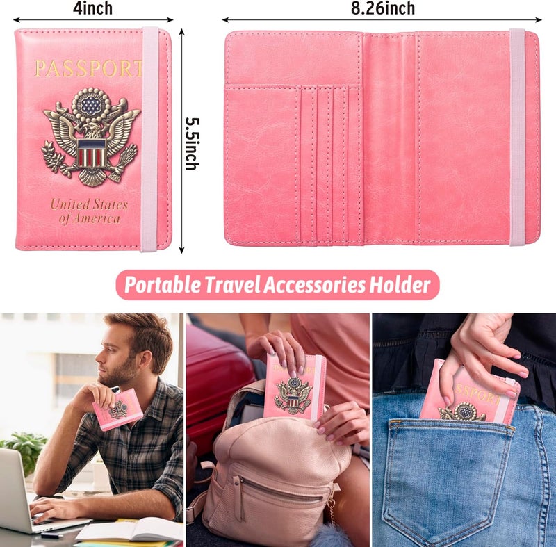 Coowayze Passport Holder for Travel Women, RFID Blocking Passport Wallet Cover Case, Waterproof Leather Travel Wallet, Document Protector for Traveling Accessories-Hot Pink - Image 2